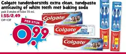 Boon`s Markt Colgate tandenborstels extra clean, tandpasta anticavity of white teeth met baking soda aanbieding