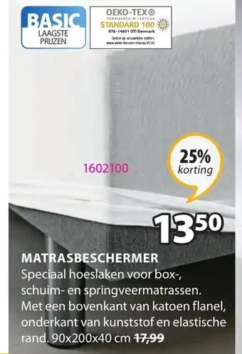 Jysk Matrasbeschermer 90x200x40 cm aanbieding