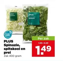 PLUS Plus spinazie, spitskool en prei aanbieding
