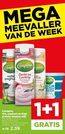 PLUS Campina Vla, yoghurt en high protein Griekse stijl aanbieding