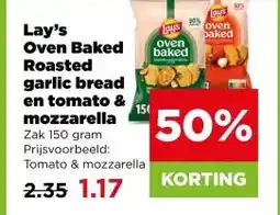 PLUS Lay's Oven Baked Roasted garlic bread en tomato & mozzarella aanbieding