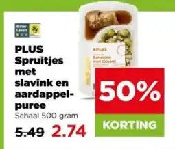 PLUS Plus spruitjes met slavink en aardappel-puree aanbieding