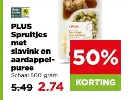 PLUS PLUS Spruitjes met slavink en aardappel-puree aanbieding