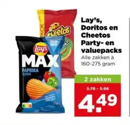 PLUS Lay's, doritos en cheetos party-en valuepacks aanbieding