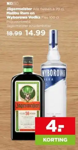PLUS Jägermeister, Malibu Rum en Wyborowa Vodka aanbieding