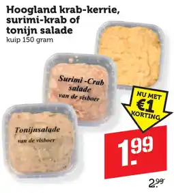 Coop Hoogland krab-kerrie surimi-krab of tonijn salade aanbieding