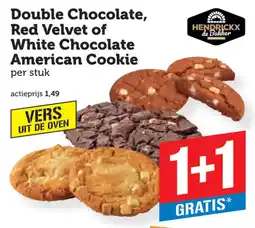 Coop hendrickx de bakker double chocolate, red velvet of white chocolate american cookie aanbieding