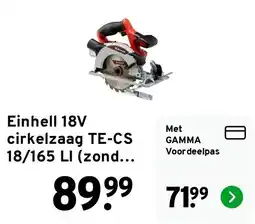 GAMMA Einhell cirkelzaag TE-CS 18/165 LI aanbieding