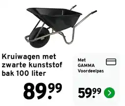 GAMMA Gamma kruiwagen met zwarte kunststof bak 100 liter aanbieding
