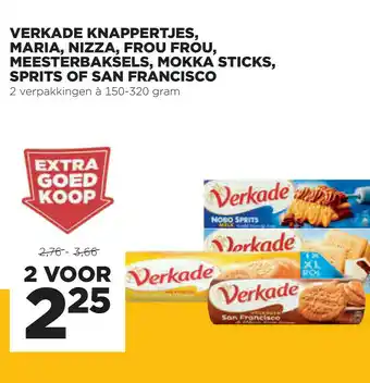 Jumbo Verkade knappertjes, maria, nizza, frou frou, meesterbaksels, mokka sticks, sprits of san francisco 150-320 gram aanbieding