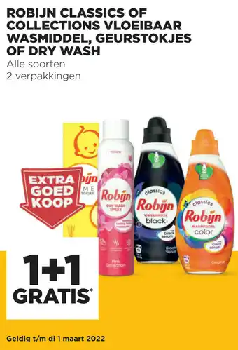 Jumbo Robijn classics of collection vloeibaar wasmiddel, geurstokjes of dry wash aanbieding