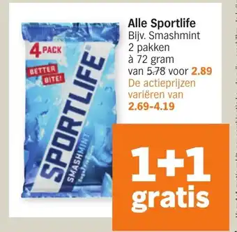 Albert Heijn Alle Sportlife 72 gram aanbieding