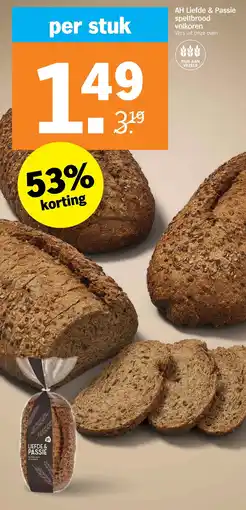 Albert Heijn AH Liefde & Passie Speltbrood Volkoren aanbieding
