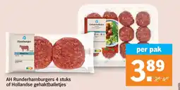 Albert Heijn AH Runderhamburgers of Hollandse gehaktballetjes aanbieding