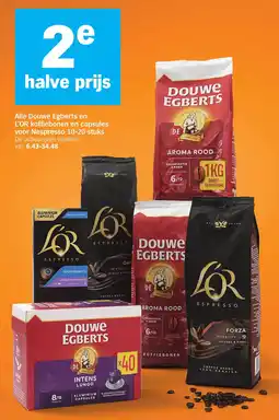 Albert Heijn Alle Douwe Egberts en L'OR koffiebonen en capsules voor Nespresso aanbieding
