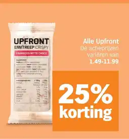 Albert Heijn Alle Upfront Eiwitreep Crispy Framboos Witte Choco aanbieding
