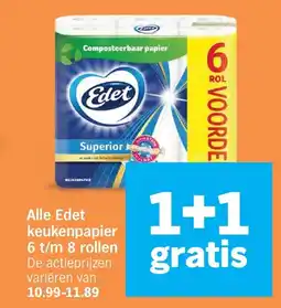 Albert Heijn Alle Edet keukenpapier 6 t/m 8 rollen aanbieding