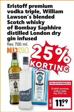 Coop Eristoff Premium Vodka Triple, William Lawson's Blended Scotch Whisky of Bombay Saphhire Distilled London Dry Gin Infused aanbieding
