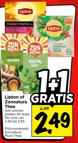 Vomar Voordeelmarkt Lipton of Zonnatura Thee aanbieding