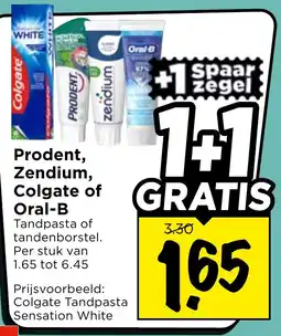 Vomar Voordeelmarkt Prodent, Zendium, Colgate of Oral-B Tandpasta of Tandenborstel aanbieding