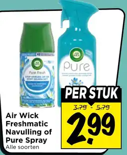 Vomar Voordeelmarkt Alle Air Wick Freshmatic Navulling of Pure Spray aanbieding