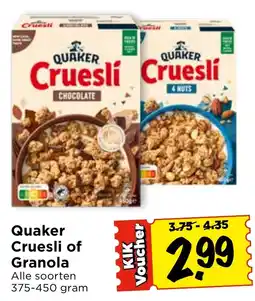 Vomar Voordeelmarkt Alle Quaker Cruesli of Granola aanbieding
