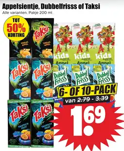 Dirk Appelsientje, Dubbelfrisss of Taksi. Alle varianten. Pakje 200 ml. aanbieding