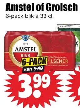 Dirk Amstel of Grolsch 6-pack blik à 33 cl. aanbieding