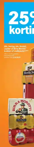 Albert Heijn Alle Hertog Jan, Amstel, Jupiler of Birra Moretti kratten of multipacks*/** aanbieding