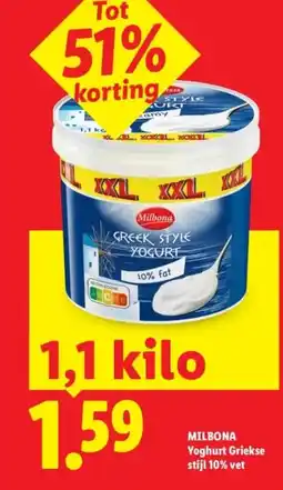 Lidl MILBONA Yoghurt Griekse stijl 10% vet aanbieding