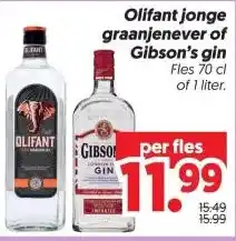 Dekamarkt Olifant jonge graanjenever of Gibson's gin aanbieding