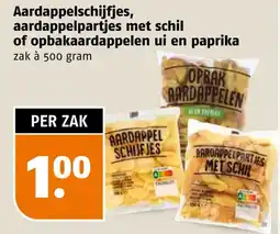 Poiesz Aardappelschijfjes, aardappelpartjes met schil of opbakaardappelen ui en paprika aanbieding