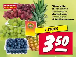 Nettorama Pitloze witte of rode druiven, blauwe bessen of Del Monte ananas aanbieding