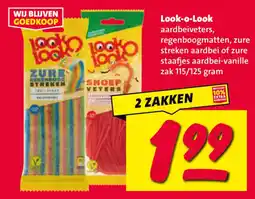 Nettorama Look-o-Look aardbeiveters, regenboogmatten, zure streken aardbei of zure staafjes aardbei-vanille aanbieding