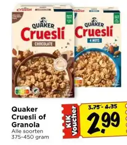Vomar Voordeelmarkt Quaker Cruesli of Granola aanbieding