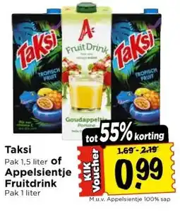 Vomar Voordeelmarkt Taksi , of Appelsientje Fruitdrink aanbieding
