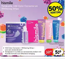Kruidvat Hismile Tandpasta, V34 Color Corrector en Whitening Strips aanbieding