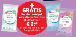 Kruidvat Kruidvat Enkelpak Wipes Water, Sensitive of Lotion aanbieding