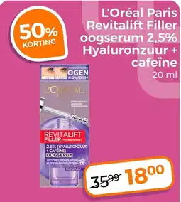 Trekpleister L'Oréal Paris Revitalift Filler Oogserum 2,5% Hyaluronzuur + Cafeïne aanbieding