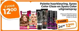Trekpleister Palette Haarkleuring, Syoss Color Glaze en Syoss Color Uitgroeispray aanbieding
