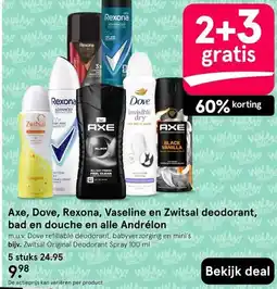 Etos Axe dove rexona vaseline en zwitsal deodorant bad en douche en alle andrélon aanbieding
