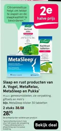 Etos Slaap en rust producten van a vogel metarelax metasleep en pukka aanbieding