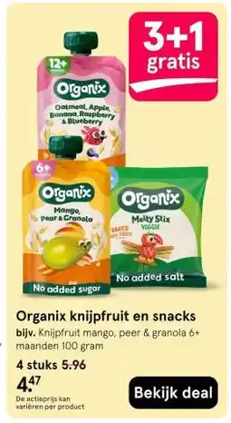 Etos Organix knijpfruit en snacks aanbieding