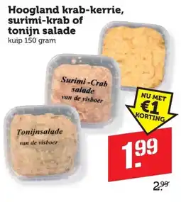 Coop Hoogland krab-kerrie, surimi-krab of tonijn salade aanbieding