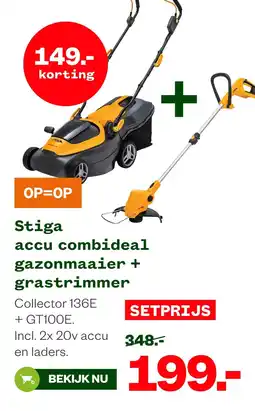 Welkoop Stiga accu combideal gazonmaaier + grastrimmer aanbieding