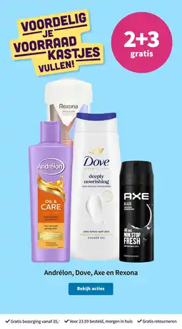 Plein.nl Andrélon, Dove, Axe en Rexona 2+3 gratis aanbieding