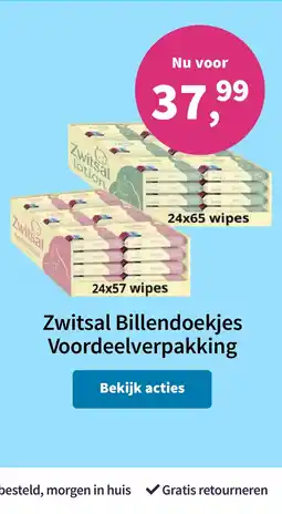 Plein.nl Zwitsal Billendoekjes Voordeelverpakking aanbieding