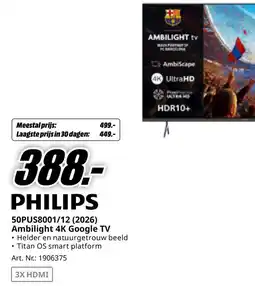 MediaMarkt PHILIPS 50PUS8001/12 (2026) Ambilight 4K Google TV aanbieding