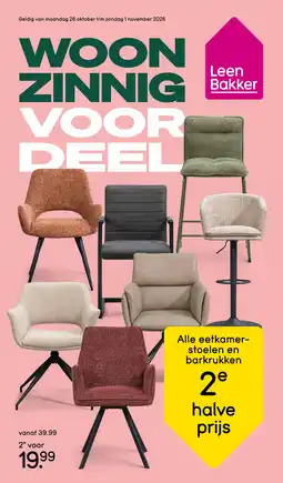 Leen Bakker Alle eetkamerstoelen en barkrukken 2e halve prijs aanbieding