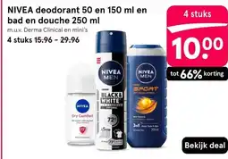 Etos NIVEA deodorant 50 en 150 ml en bad en douche 250 ml aanbieding
